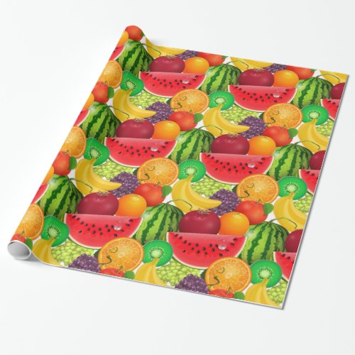 Tutti Frutti Bright Watermelons Kiwi Bananas Fruit Wrapping Paper