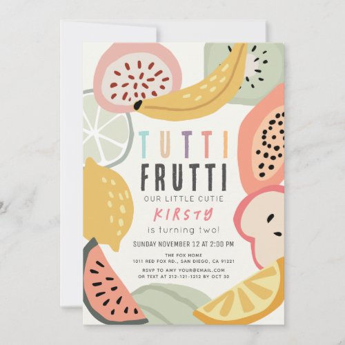 Tutti Frutti Colorful Fruit 2nd Birthday Invitation