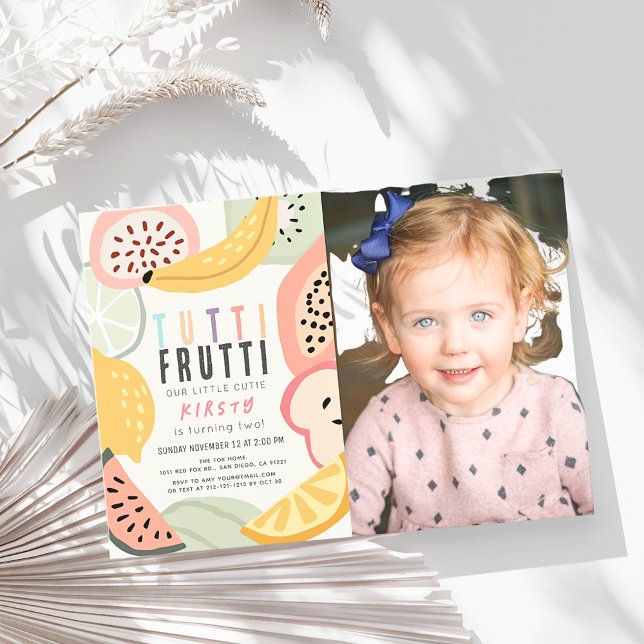 Tutti Frutti Colorful Fruit 2nd Birthday Photo Invitation (Creator Uploaded)