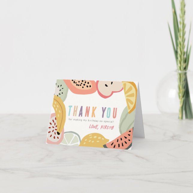 Tutti Frutti Colorful Fruit 2nd Birthday Thank You Card (Front)