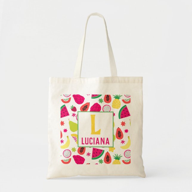 Tutti Frutti Fruit Pattern Personalized Girls Tote Bag (Front)