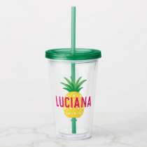 Tutti Frutti Fruit Pineapple Personalized Girls Acrylic Tumbler