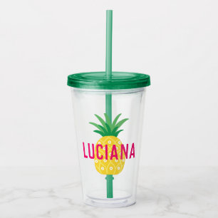 Tutti Frutti Fruit Pineapple Personalized Girls Acrylic Tumbler