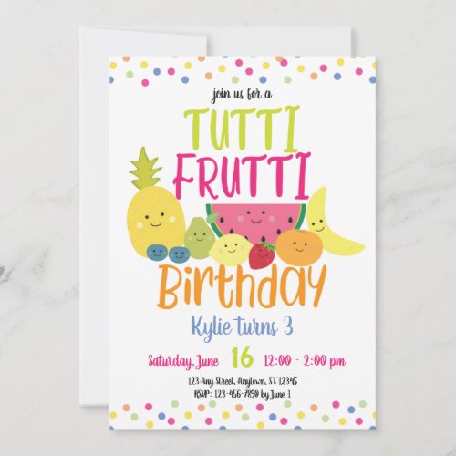 Tutti Frutti Fun Colorful Kids Birthday Party Invitation