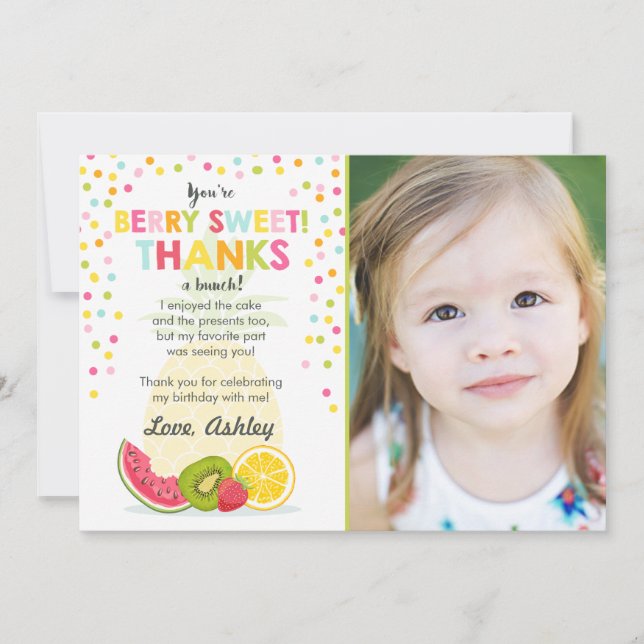 Tutti Frutti Party Fruit birthday Thank You Card (Front)