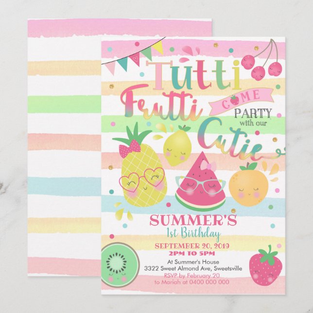 Tutti Frutti Party Invitation - Fruit Invitation (Front/Back)