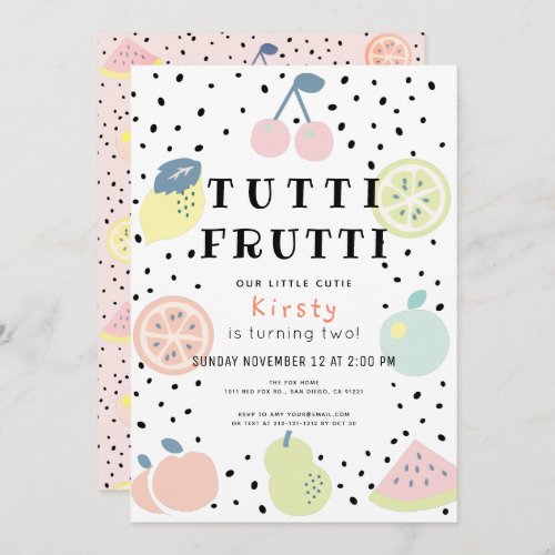Tutti Frutti Pastel Fruit 2nd Birthday Invitation