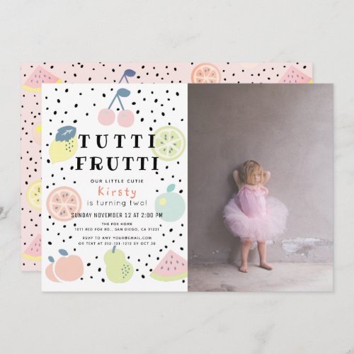 Tutti Frutti Pastel Fruit 2nd Photo Birthday Invitation