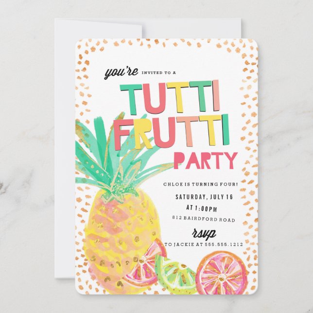 TUTTI FRUTTI pineapple birthday party invitation (Front)