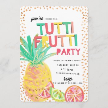 Tutti Frutti Pineapple Birthday Party Invitation by blush_printables at Zazzle