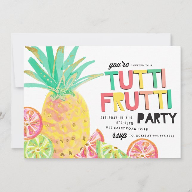 TUTTI FRUTTI pineapple birthday party invitation (Front)