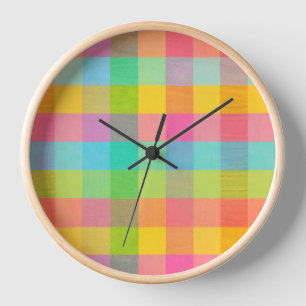 Tutti Frutti Plaid – Colorful Checkered Wall Clock