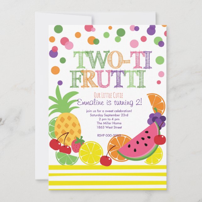 Tutti Frutti Second Birthday INvitation (Front)