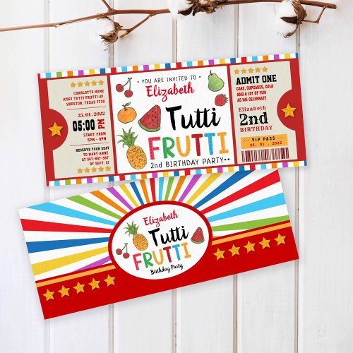 Tutti Frutti second birthday ticket invitation