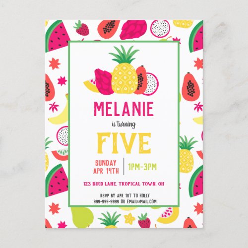 Tutti Frutti Tropical Fruit Birthday Party Invitation Postcard