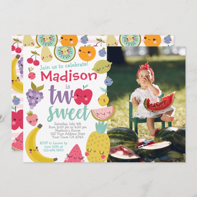Tuttifrutti 2nd Birthday Invitation (Front/Back)