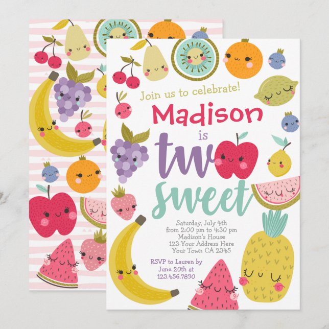 Tuttifrutti 2nd Birthday Invitation (Front/Back)