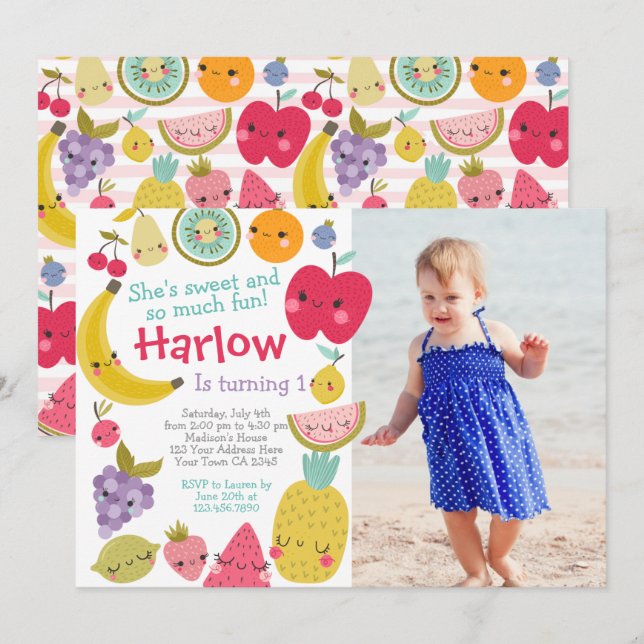 Tuttifrutti Birthday Invitation (Front/Back)