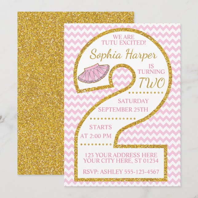 Tutu 2nd Birthday Invitation | Ballerina (Front/Back)