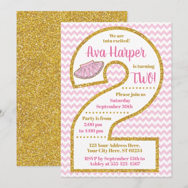 Tutu 2nd Birthday Invitation | Ballerina Party (Front/Back)