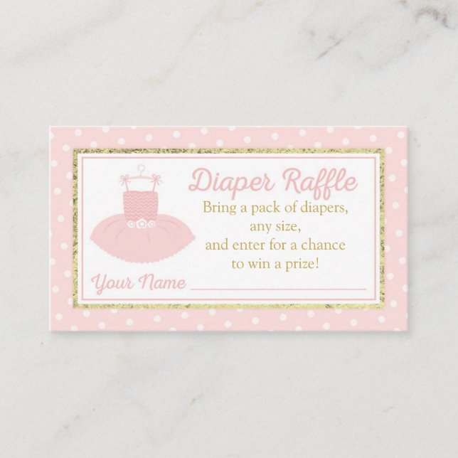 Tutu Baby Shower Diaper Raffle Ticket - Pink Gold Enclosure Card (Front)