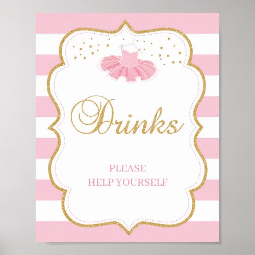 Tutu baby shower drinks sign pink gold glitter