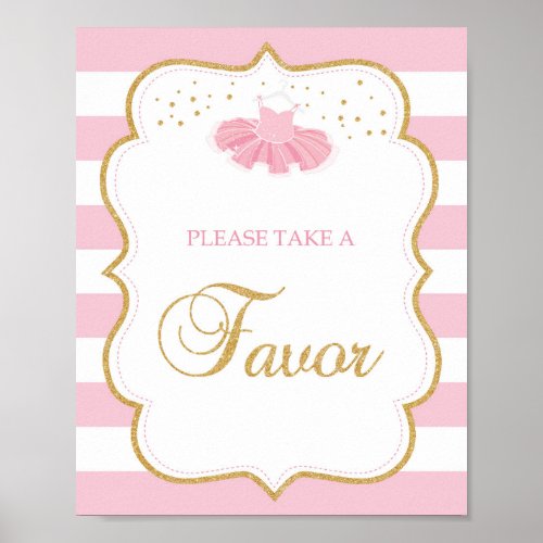 Tutu baby shower pink gold glitter favors sign