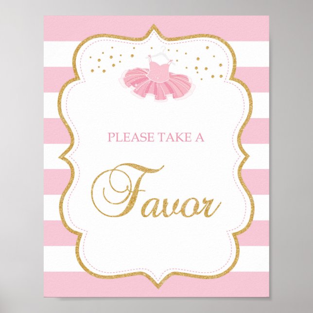 Tutu baby shower pink gold glitter favors sign (Front)