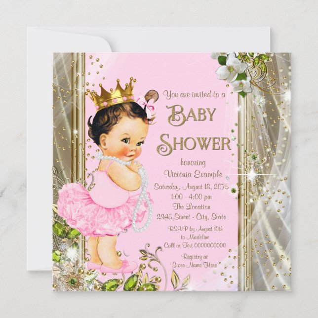 Tutu Baby Shower Pink Gold Invitation (Front)