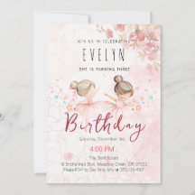 Tutu Ballerina 3rd Birthday Girl Invitation