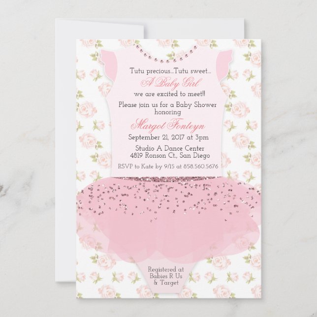 Tutu Ballerina Baby Shower Invitation (Front)