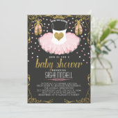 Tutu ballerina baby shower invitation, pink & gold invitation (Standing Front)