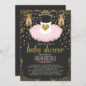 Tutu ballerina baby shower invitation, pink & gold invitation (Front/Back)