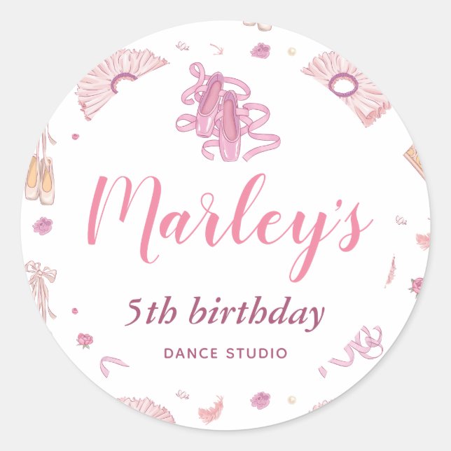 Tutu Ballerina Dance Any Age Birthday Party Classic Round Sticker (Front)