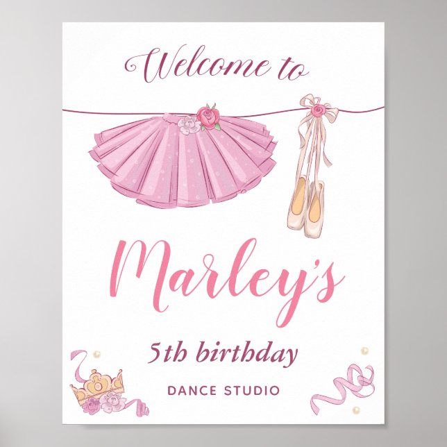 Tutu Ballerina Dance Any Age Birthday Party Poster (Front)