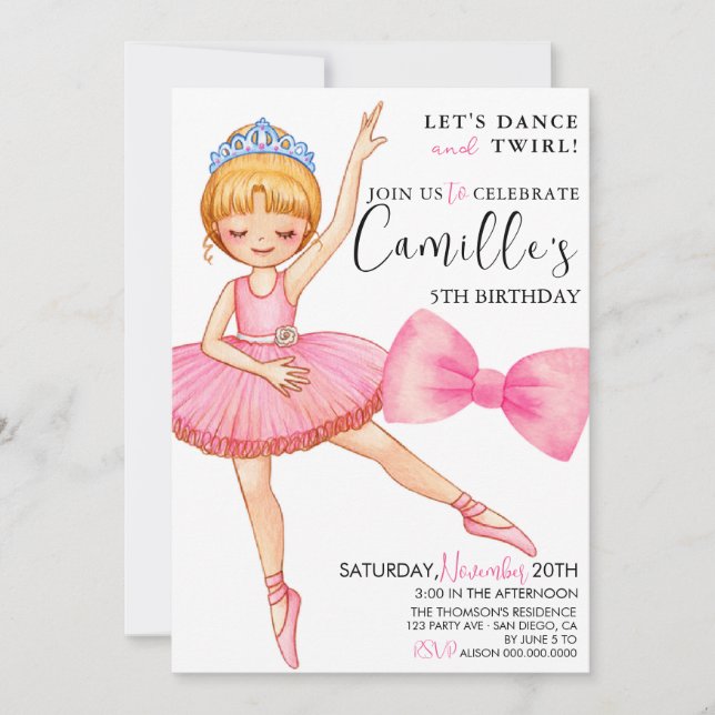 Tutu Ballerina Dress birthday Invitation (Front)
