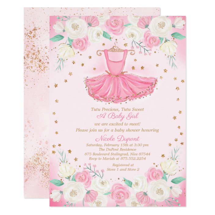 tutu excited baby shower invitations