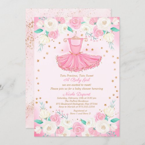 Tutu Ballerina Dress Glitter Baby Shower Invitation