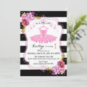 Tutu Ballerina Floral Sparkle First Birthday Invitation (Standing Front)