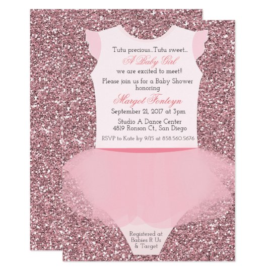 Tutu Ballerina Glitter Baby Shower Invitation Zazzle