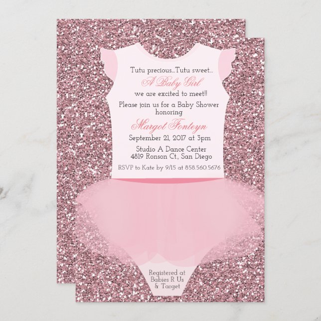 Tutu Ballerina Glitter Baby Shower Invitation (Front/Back)