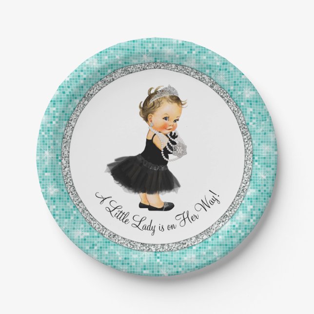Tutu Ballerina Pearl Little Lady Baby Girl Shower Paper Plates (Front)