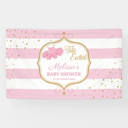 Tutu ballerina pink and gold glitter baby shower banner