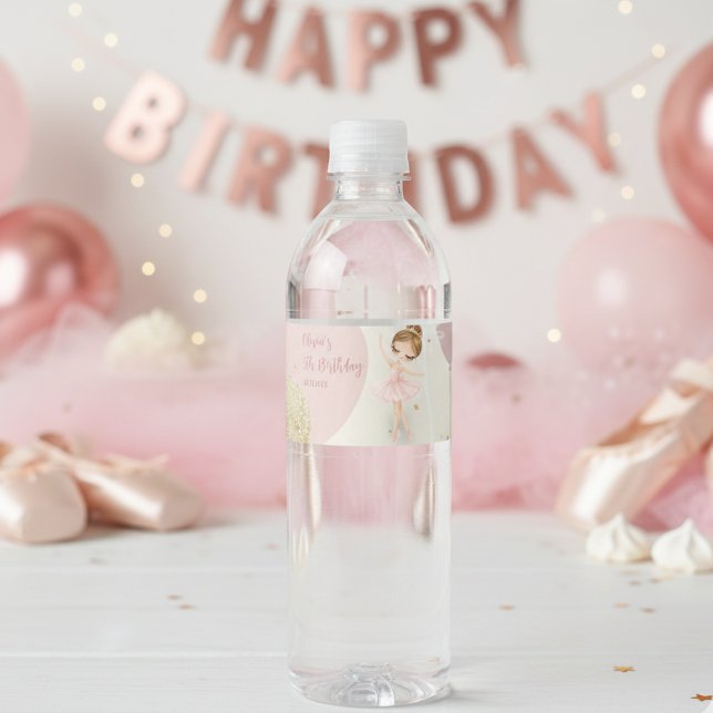 Tutu Ballerina Pink Ballet Dancer Girl Birthday Water Bottle Label (Creator Uploaded)
