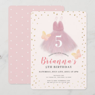 Tutu Ballerina Pink & Gold Girl Birthday Invitation