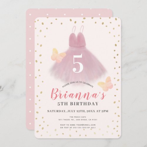 Tutu Ballerina Pink  Gold Girl Birthday Invitation