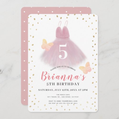 Tutu Ballerina Pink  White Girl Birthday Invitation