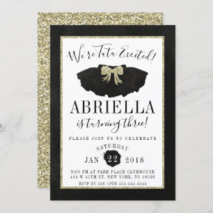 Tutu Birthday Invitation Black and Gold