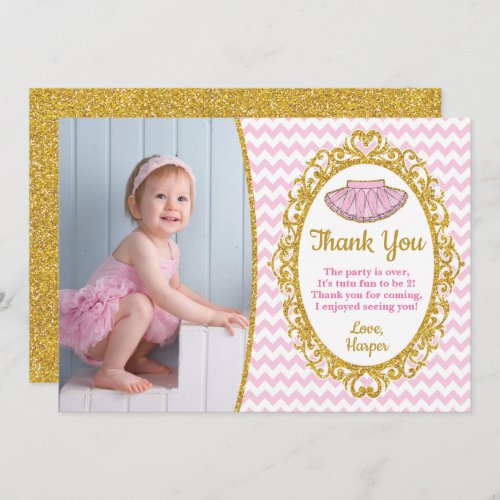 Tutu Birthday Thank You Card  Pink and Gold