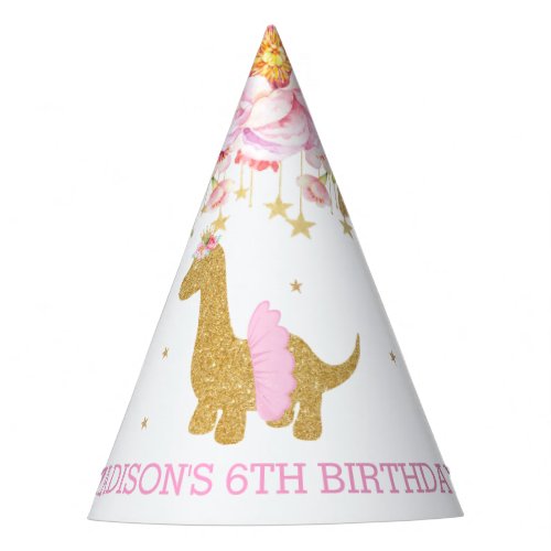 Tutu Brachiosaur Dinosaur Pink Floral Birthday Party Hat